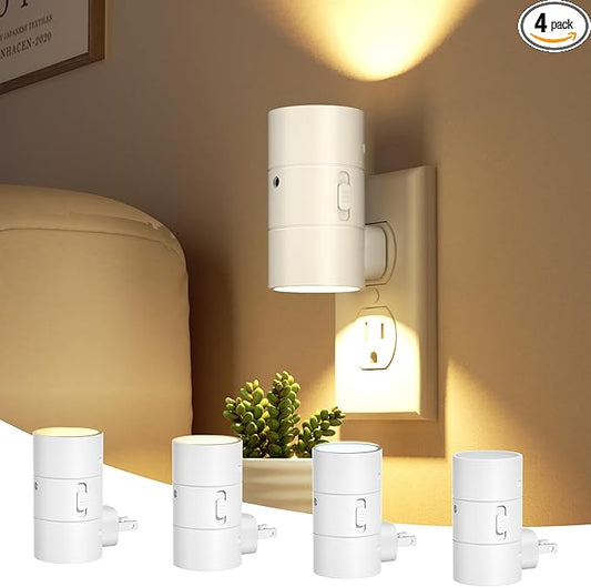 Night Lights Plug Into Wall,3 Color Temperatures LED Night Light Plug in,Dusk to Dawn Sensor,0-100LM Adjustable Brightness,Dimmable Night Lights for Hallway Bathroom Stair Bedroom,White,4 Pack