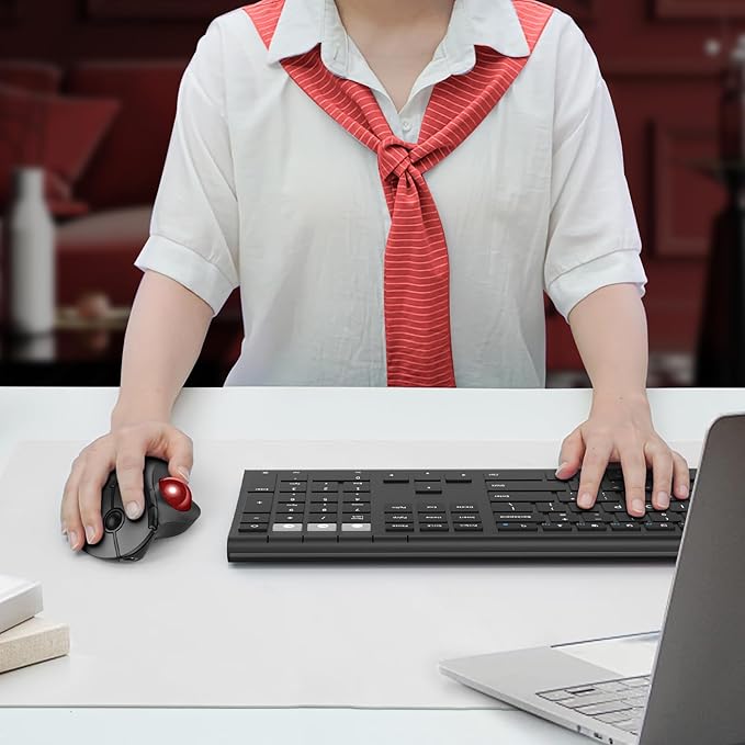 seenda Wireless Trackball Mouse Ergonomic - Bluetooth Rollerball Mouse Rechargeable, Multi Devices Connection Thumb Control Mice Compatible for Mac/Android/Windows Computers - Black&Red