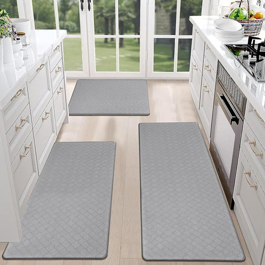 HEBE Anti Fatigue Kitchen Mats for Floor 3 Piece Set Non Slip Waterproof Comfort Standing Mat Runner for Home Office, Sink, Laundry