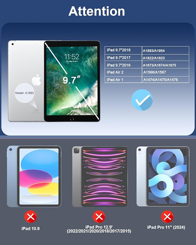 SIBEITU 2 Pack Screen Protector for iPad 6th Generation 9.7 Inch 2018 2017, HD Clear 9H Hardness Tempered Glass Film Compatible with iPad 5th/iPad Air 2/Air 1, Scratch Resistent, Touch Sensitive