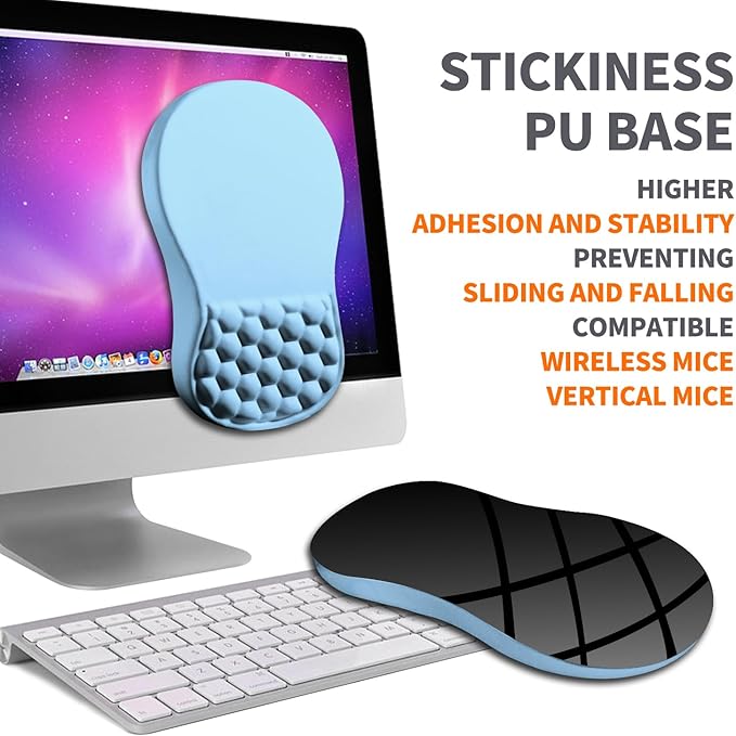 Ergonomic Joint Wrist Support Mouse Pad with Memory Foam Cushion Massage Bump, Carpal Tunnel Pain Relief Mousepad Slope Design for Wrist Rest, 11.8x7.9 in, LightSkyBlue