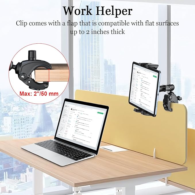 OHLPRO Tablet Mic Stand Holder for iPad Treadmill Handlebar Clamp, Mount for Spin Bike Microphone Peloton Stroller Bicycle, Fit 5-13” iPad Pro 12.9 Air Mini, Galaxy Tab, iPhone, Fire HD 10