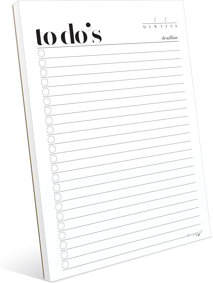 HADIGU To Do List Notepad A5 Size (8.3"x5.8") Premium Thick Paper With Cardboard Back Support, Undated Daily Planner Notepad, Daily To Do List Notebook, Ruled Pages, Checkboxes, Deadline Column.