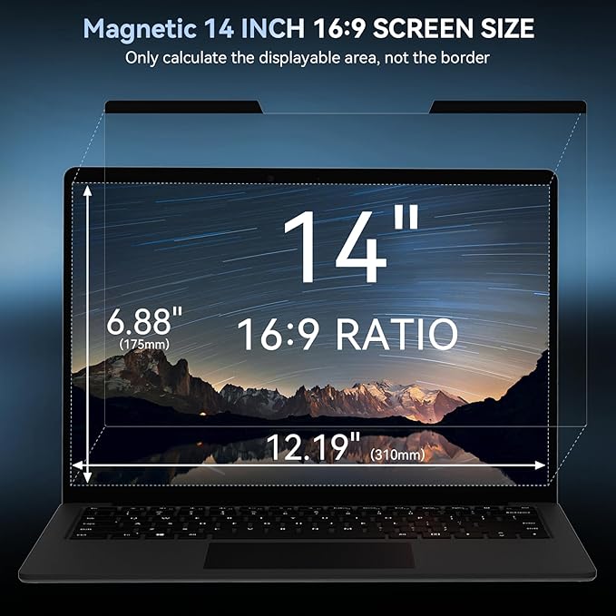 Mamol Magnetic Laptop Privacy Screen 14 inch ,16:9 Aspect Removable Anti Glare Protector Blue Light Privacy Screen Filter,Filter Shield Compatible with HP/Dell/Acer/Asus/Samsung/Lenovo/Thinkpad Envy