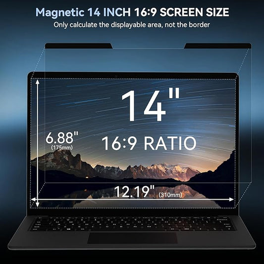 Mamol Magnetic Laptop Privacy Screen 14 inch ,16:9 Aspect Removable Anti Glare Protector Blue Light Privacy Screen Filter,Filter Shield Compatible with HP/Dell/Acer/Asus/Samsung/Lenovo/Thinkpad Envy