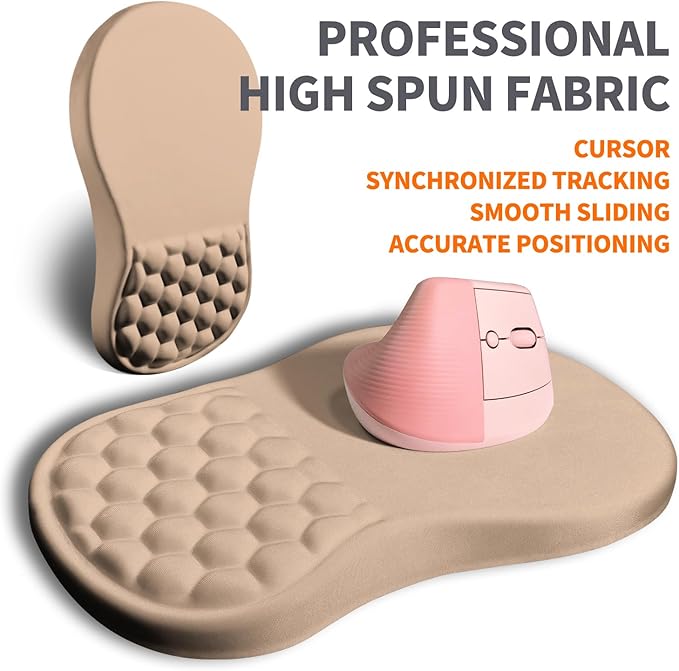 Ergonomic Joint Wrist Support Mouse Pad with Memory Foam Cushion Massage Bump, Carpal Tunnel Pain Relief Mousepad Slope Design for Wrist Rest, 11.8x7.9 in, Tan