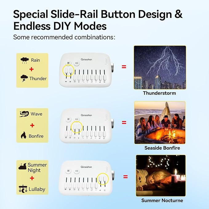 White Noise Sound Machine for Sleep with Slider Rail Button for DIY, Rechargeable & Adjustable Volume Sound Machine with 30 Soothing Sounds & Timers for Travel,Insomnia,Adults (Sleek White)