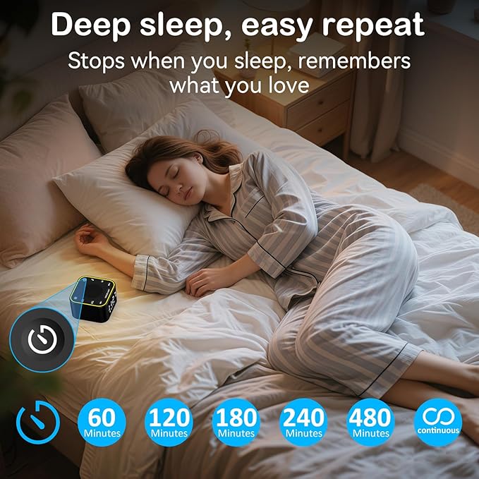 Sound Machine with Alarm Clcok: 30 Non-Looping Sleep Sounds - White Noise Alarm Clock for Natural Wake Up - Adjustable Volume & Light, Memory Function, Sleep Timer (Black)