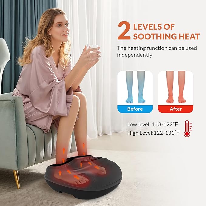 CILI Shiatsu Foot Massager Machine with Heat, Electric Feet Massager for Neuropathy, Independent Compression Rolling Vibration, Foot Warmer, Fits Up to Men Size 13, Gifts for Mom Dad