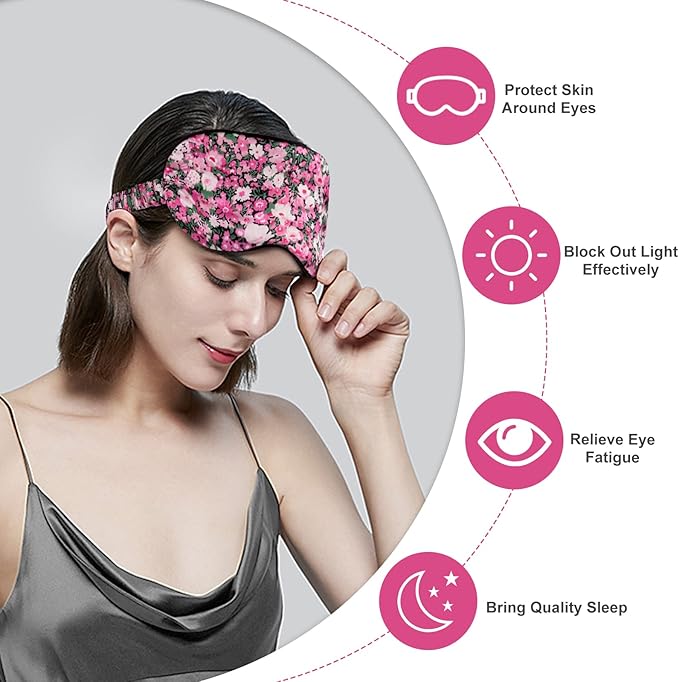 OLESILK 100% Natural Mulberry Silk Sleep Eye Mask Block Out Light, Fashion Printed Eye Mask Blindfold for Women Men Full Night Sleeping, Chic Eye Cover Eyeshade, Pattern 3