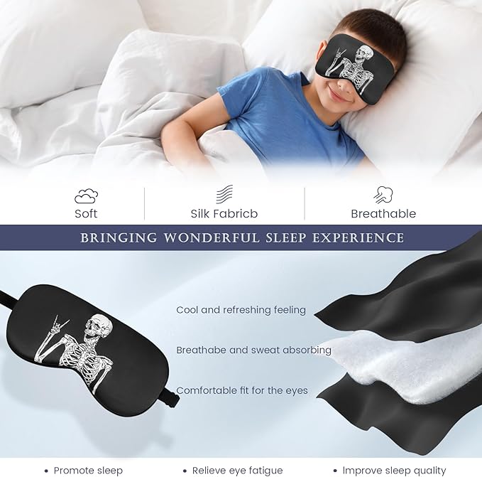 2 Pcs Human Skulls Sleep Halloween Mask for Women Men, Silk Eye Covers for Sleeping, Adjustable Strap & Light Blocking Design, Adult Children's Bedtime Blindfold for Travel and Home Use (Human Skulls)