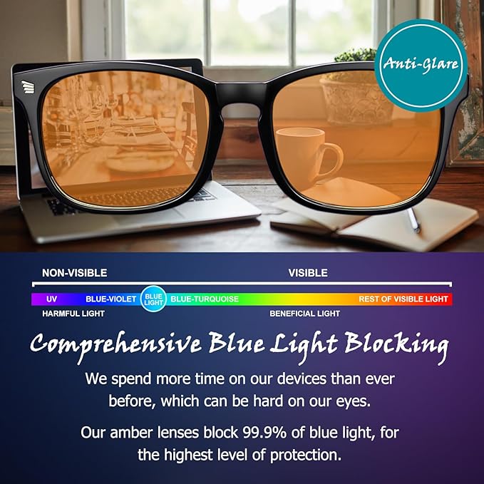 2 pack 98.6% Blue Light Blocking Glasses Men Woman for Better sleep, Computer Gaming Glasses Blue Light Filtering Amber Lenses Anti-Fatigue & Eye Strain