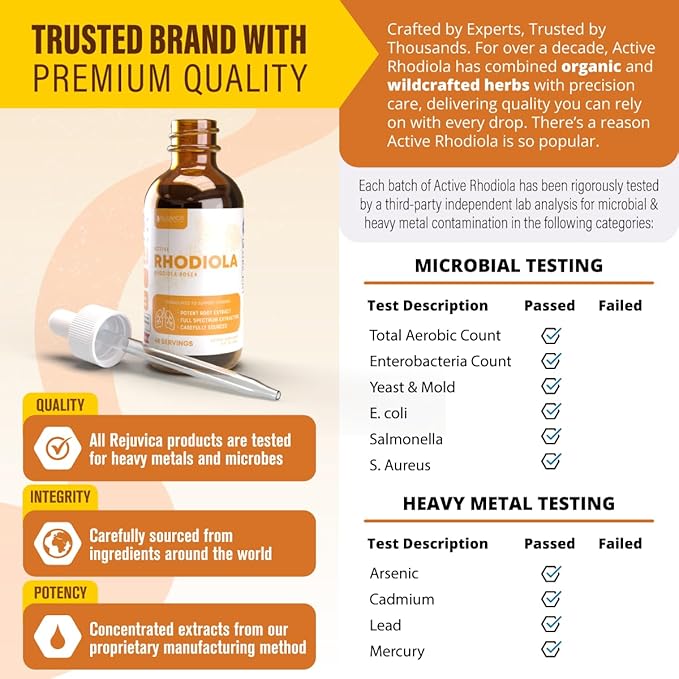 Rejuvica Health Active Rhodiola - Rhodiola Root Extract with Natural Occuring Rosavins, Liquid Delivery for Better Absorption - Supports Energy Levels and Stress Relief