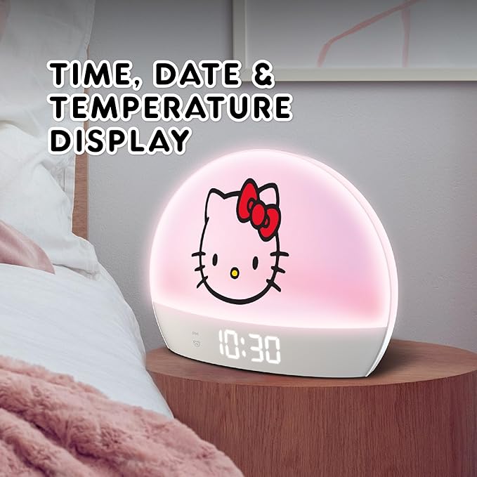 Hello Kitty Sunrise Alarm Clock - Multicolor Lights, USB Charging, LED Display, and Snooze Function