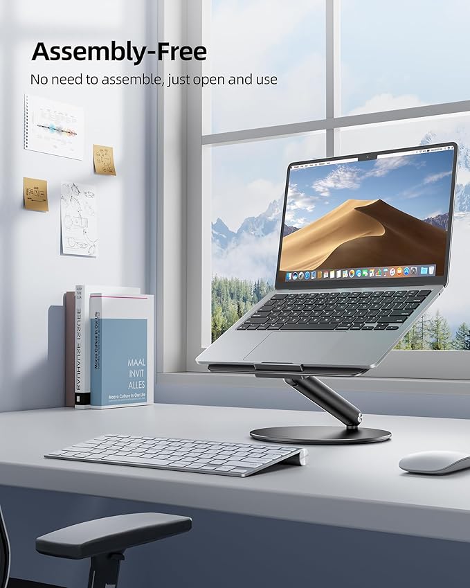 LULULOOK Laptop Stand for Desk, Full Aluminum Computer Stand, 360 Rotating Adjustable Laptop Riser, Foldable MacBook Holder Compatible with MacBook Pro/Air, Dell, HP, and 10-17inch Laptops (Black)