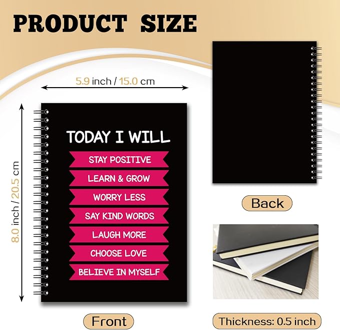 YAZMEEN Inspirational Blank Spiral Notebook（160 Pages） Today I Will Hardcover Notebook Mental Health Awareness Gift College Encouragement Gift Funny Journal Gift for Colleague Friend Teacher Student