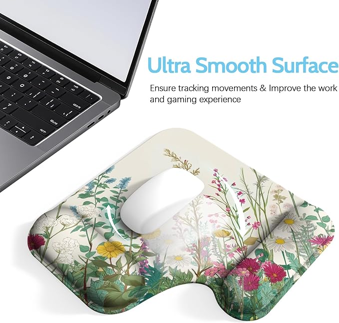 Ergonomic Mouse Pad with Gel Wrist Rest (1"& 1.2" Dual Height) - Mouse Pads Compact Mousepad Desk Mat Office, Gaming & Carpal Tunnel Relief | Non-Slip Rubber Base Wildflower Garden