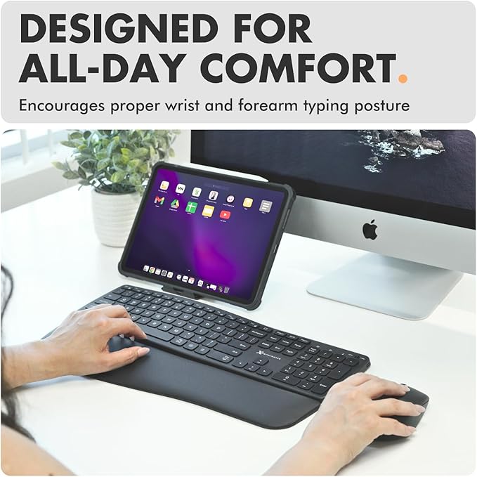 X9 Wave Backlit Wireless Keyboard and Mouse (Bluetooth + 2.4G) Ergonomic Keyboard and Mouse Wireless Combo with Detachable Wrist Rest, Rechargeable, Full-Size Set for Phone, Computer, Laptop, Mac