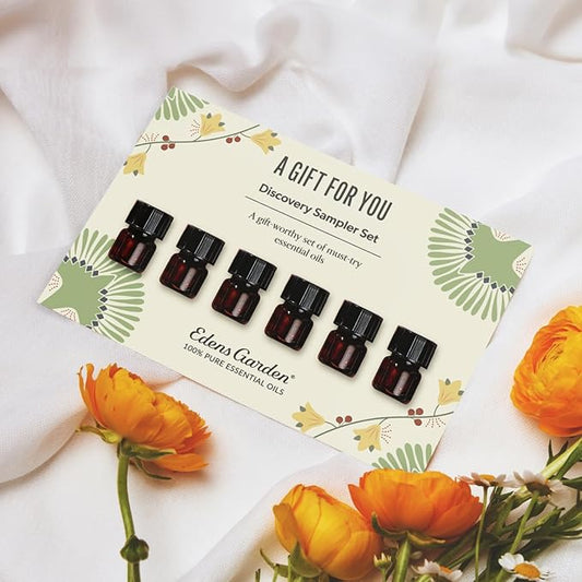 Edens Garden A Gift for You Discovery Sampler 6 Set – 100% Pure Therapeutic Essential Oils – Happy Day, Lavender, Best Sleep, Ocean Breeze, Relaxing Home & Smells Amazing Oil Blends, .92 ml/ 6 Pack