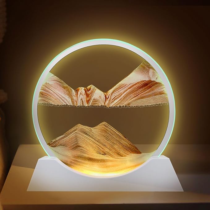 Aoderun 12" Moving Sand Art Liquid Motion with Light 3 Color Changing Moving Sand Art Picture Round Glass 3D Deep Sea Sand Art Sandscapes for Adult Relaxing Toys Desktop Home Office(Orange)