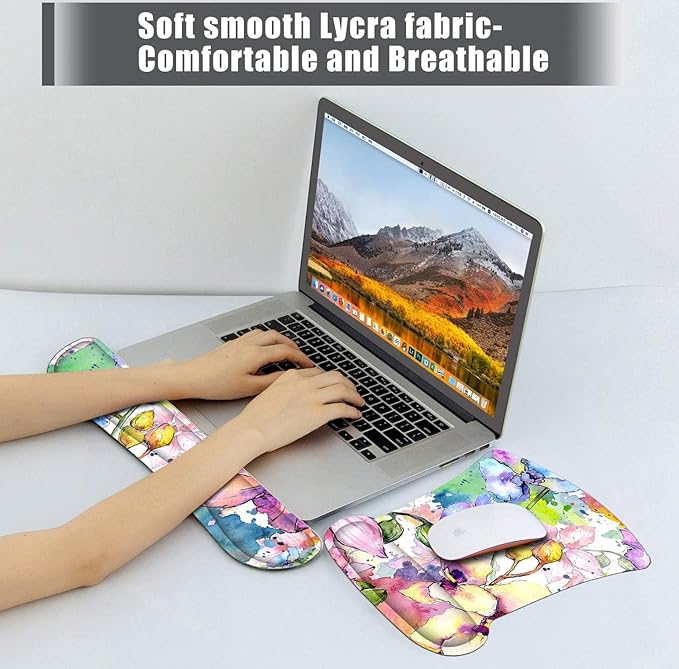 RICHEN Keyboard Wrist Rest Pad and Mouse Wrist Rest Support Mouse Pad Set,Sturdy & Comfortable & Lightweight for Easy Typing & Pain Relief-Ergonomic Support (Watercolor Flowers)