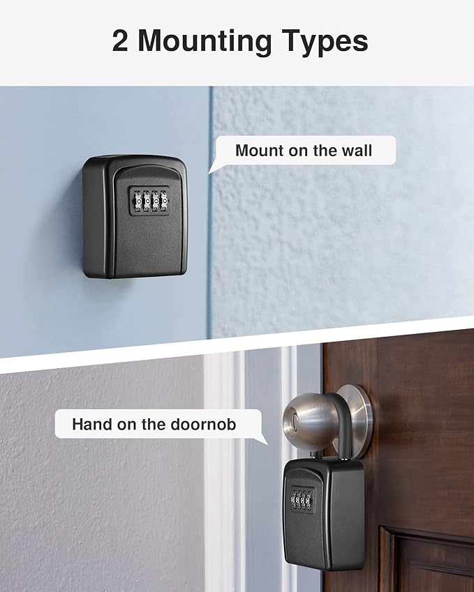 Puroma Key Lock Box, 4-Digit Combination Key Storage Lockbox, Portable Wall Mounted Security Lockbox with Code for Home, Flats, Realtors Garage Spare Keys (1 Pack, Black)