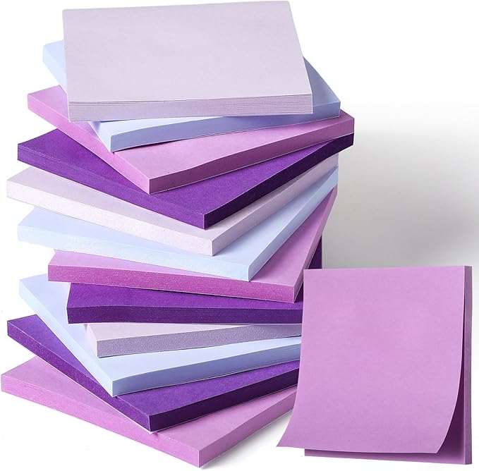 Thenshop 12 Pads Purple Sticky Notes 3''x3'', Self Stick Notes Pads Purple Office Supplies, Vintage Aesthetic School Accessories 50 Sheets/pad