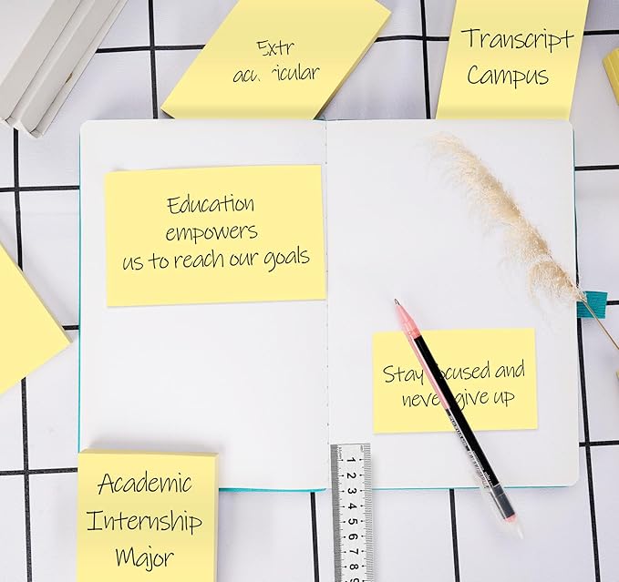 12 Pads Large Sticky Notes Yellow,3 x 5'' Self-Stick Notes Pads Recyclable,100 Sheets/Pad Super Sticking Power 76x127mm,1200 Sheets Clean Removal Sticky Notes Easy to Post for Note Taking,to Do Lists