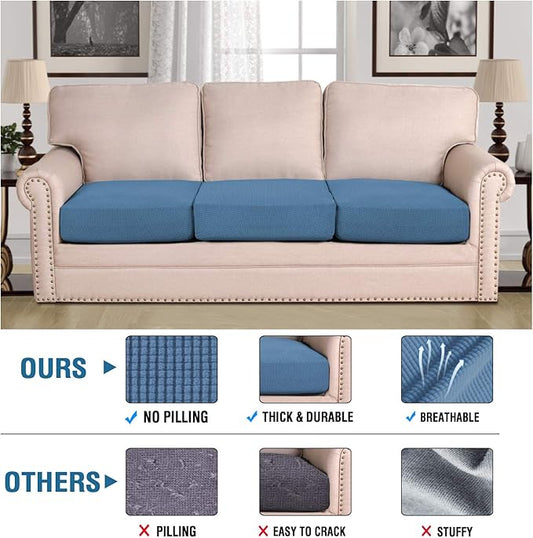 H.VERSAILTEX Super Stretch Couch Cushion Covers Sofa Cushion Slipcovers Jacquard Fabric Individual Seat Couch Slipcover Sets for Pets with Elastic Bottom(3 Packs Cushion Sofa Covers, Dusty Blue)
