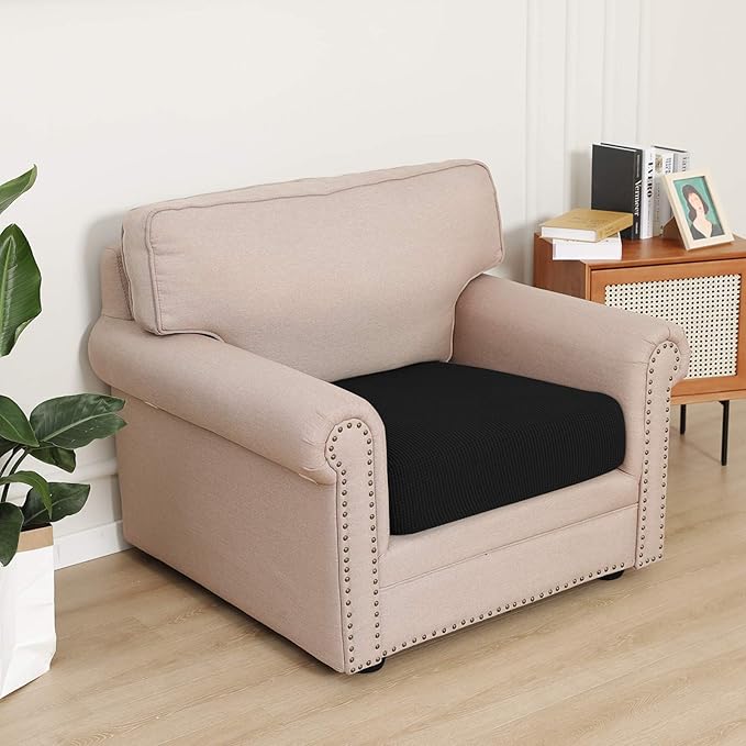 Easy-Going Stretch Chair Cushion Cover Sofa Cushion Furniture Protector Sofa Seat Sofa Slipcover Sofa Cover Soft Flexibility with Elastic Bottom(Chair Cushion, Black)