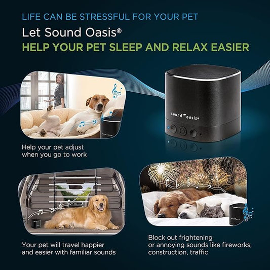 Sound Oasis Pet Bluetooth Sound Machine, 20 Dr Developed Calming Sounds to Soothe, Relax, Separation, Anxiety, Stress Relief, Sleep for Canine, Puppy, Dog, Cat for Storms, Fireworks, Barking, Travel