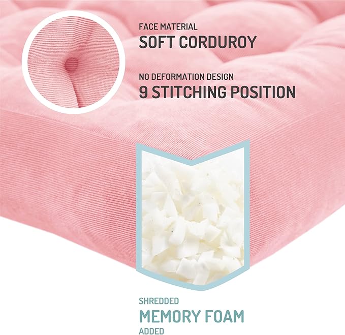 Meditation Floor Pillow Pink, Square Large Pillows Seating for Adults, Tufted Corduroy Cushion for Living Room Tatami, 22x22 Inch, 1 Count (Pack of 1)