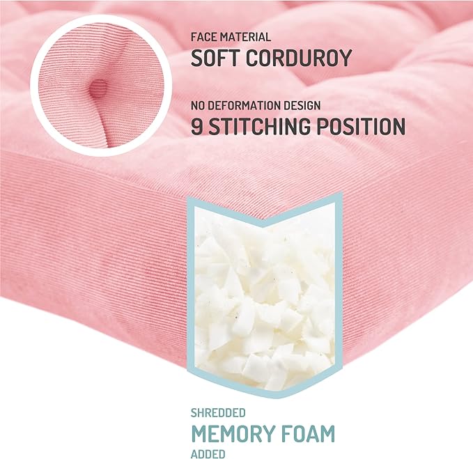 Pink Floor Pillow Set of 2 – Stylish Corduroy Cushions for Women, Perfect for Meditation, Yoga, and Relaxation, 22x22 Inch