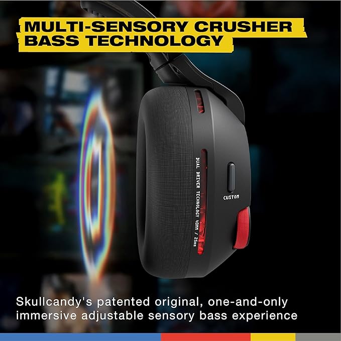 Skullcandy Crusher PLYR 720 Wireless Gaming Headset, Ultimate Immersion and Comfort, THX Spatial Audio and Multi-Sensory Bass, Removable Mic, PC, PlayStation, Nintendo, Multi-Platform - Digi-Black