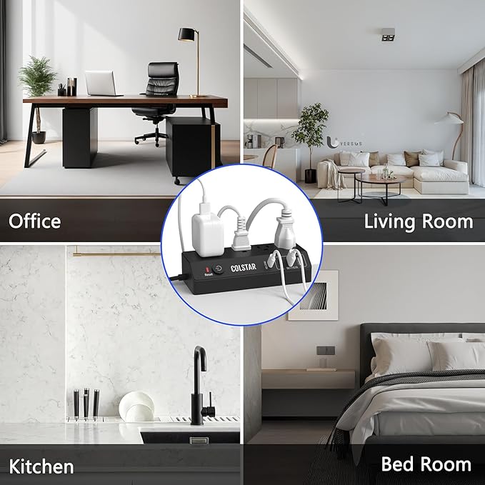 Desk Clamp Power Strip with PD 20W Fast Charging, Flat Plug Extension Cord 10 FT, Desk Mount Power Strip Surge Protector with 4 AC Outlet 4 USB Ports, Fit 1.8" Tabletop Edge (Black)