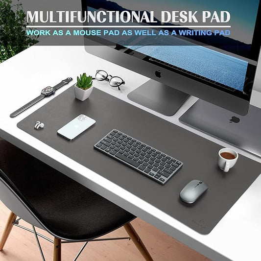 K KNODEL Small Office Leather Desk Mat, Mouse and Keyboard Pad, Computer and Laptop Mat, Desktop Protector and Cover, Writing Pad and Blotter (23.6"x13.8", Dark Gray)