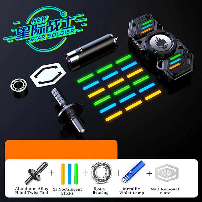 Fidget Spinner, Colorful Glow in The Dark, High Speed and Silence, Cool Metal Mechanical Gear Shape Design with Skull Symbol, Anti-Anxiety and Stress Release for Kids and Adults