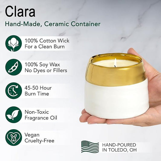 The Growing Candle, Coffee Scented, 10oz Ceramic Pot, Aromatherapy Candles, 100% Soy, Cream and Espresso Aroma for Home, Clara