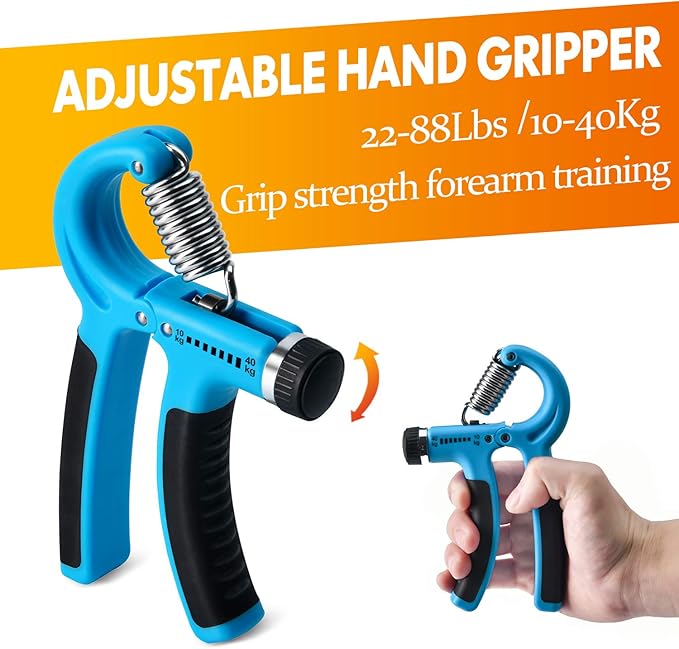 Grip Strength Trainer 7 Pack Adjustable, Finger Stretcher Resistance Extensor Bands, Finger Exerciser, Hand Gripper Strength Ring & Stress Ball