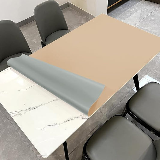 Leather Table Cover,1.8mm Thick,35.4x70.9 Inch Table Protector,Table Protector for Dining Room Table,Dining Table Cover,Table Cover Protector,Table Top Cover(Light Brown+Gray,35.4x70.9)