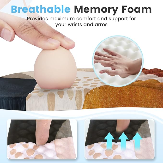 HAOCOO Ergonomic Mouse Pad Wrist Support and Keyboard Wrist Rest, 3 PCS Computer Carpal Tunnel Mouse Pads for Desk with Coaster Set, Memory Foam Mousepad with Non-Slip PU Base for Home Office, Boho