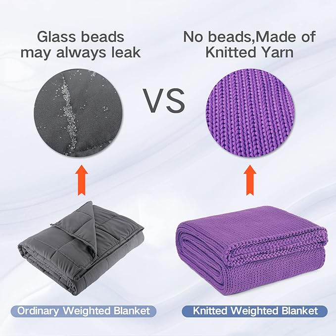 Guohaoi Knitted Weighted Blanket for Adults (Purple 60"x80" 20lbs) No Beads Cooling Throw Blanket for Hot Sleepers, Home Decor Breathable Chunky Knit Heavy Blanket Use on Queen/King Size Bed