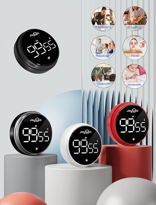 JOYHILL Digital Kitchen Timer, Large LED Display with Magnetic Countdown 3 Volume Levels, Ideal for Cooking Classroom Studying Fitness, Timer for Kids and Seniors White