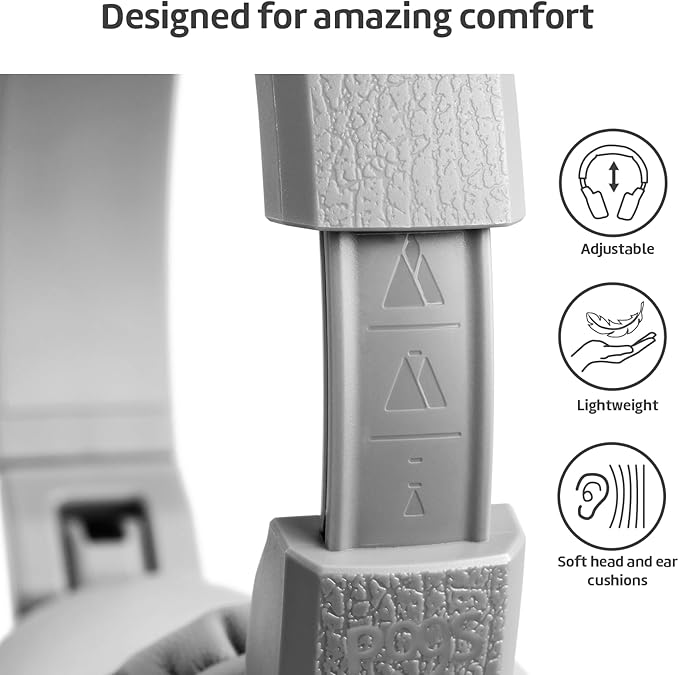 POGS Kids Wired Headphones | The Elephant 2 | Adjustable, Durable Headphones for Kids 3+ | Limited to 85 dB, Microphone | On-Ear | Music-Sharing Function Safe 3.5mm Audio Cable (3.2ft) (rGrey)