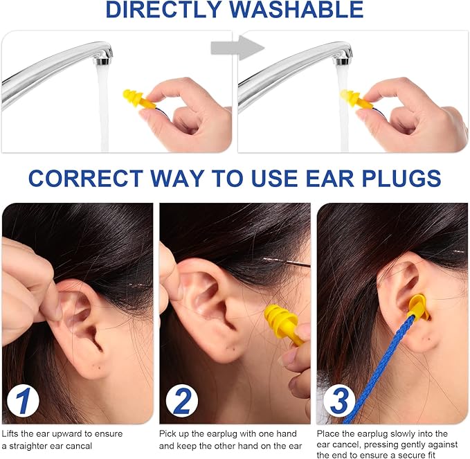 Tondiamo 200 Pairs Ear Plugs Reusable Silicone Earplugs with Cord Sleeping Individually Wrapped Hearing Protection Noise Cancelling Earplugs for Work Construction Shooting Sports(Bright)