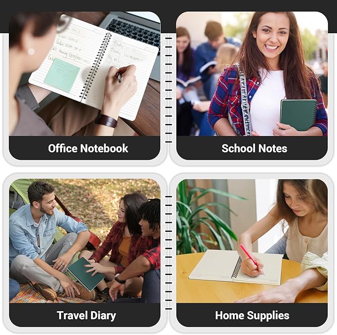 EUSOAR Spiral Notebooks, 12 Packs A5 5.5"x8.3" 120 Pages Hardcover Lined Travel Writing College Ruled Notebooks, Memo Notepad Sketchbook, Students Office Business Subject Diary Book Journal-Dark green