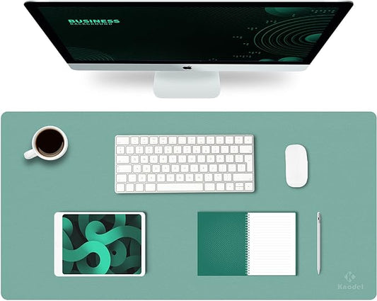 K KNODEL Large Office Leather Desk Mat, Mouse and Keyboard Pad, Computer and Laptop Mat, Desktop Protector and Cover, Writing Pad and Blotter (31.5"x15.7", Green)