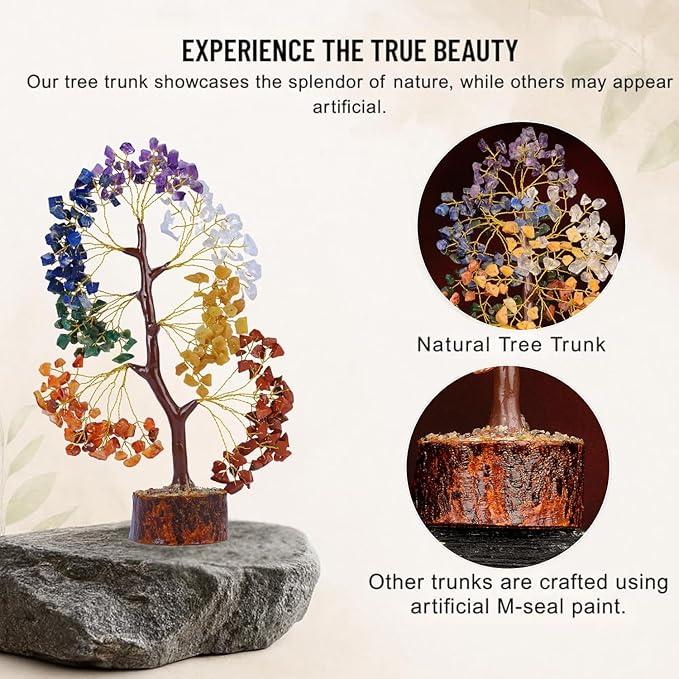 7 Chakra Crystal Tree of Life, Healing Crystal Trees for Home Decor, Office Desk Decor, Room Decor, Handmade Bonsai Tree for Positive Energy, Money, Good Luck Birthday Gifts for Women Plus 2 Necklaces