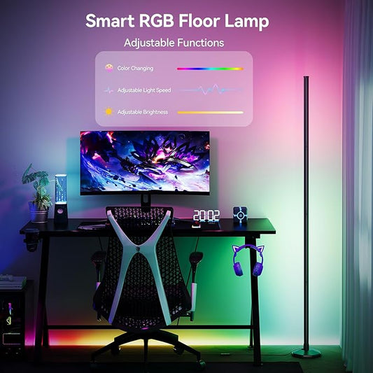 SUNMORY 2 Pack RGB LED Floor Lamp, 57" Corner Lamp with 80+ Scene & Timer, Smart Ambient Lighting with Music Sync & 16 Million Colors, Remote & App Floor Lamps for Living Room, Gaming Room, Bedrooms