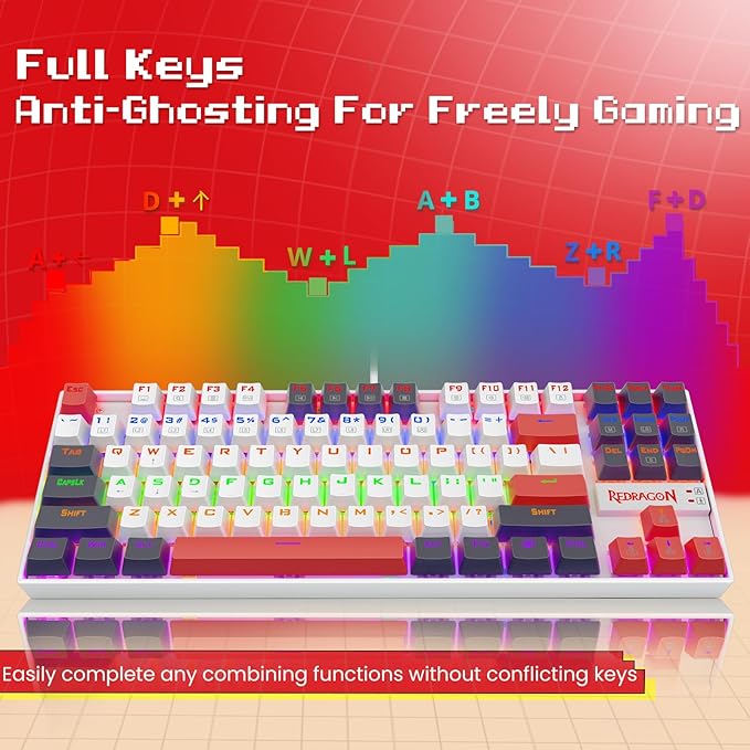 Redragon K552 Mechanical Gaming Keyboard, 87-Key Compact, LED Gaming Keyboard with Red Switches, Anti-Ghosting, Metal Frame for PC Gaming & Typing, Beginner-Friendly (Neo Nocturne)